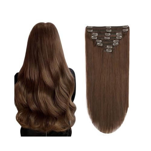 Suave Extensiones de cabello humano con clip, Remy brasileño, 10-26 pulgadas, 120g, 8 piezas, real liso sedoso, extensión #4, extensiones marrón Largo(12inches 120g)