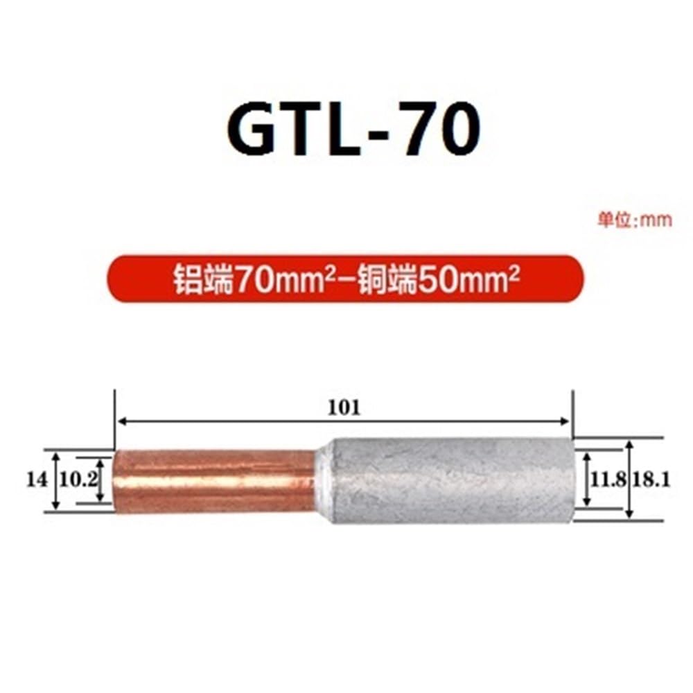 10 Uds. Manguitos de conector de empalme de Terminal de engarzado bimetálico de aluminio y cobre(GTL70)