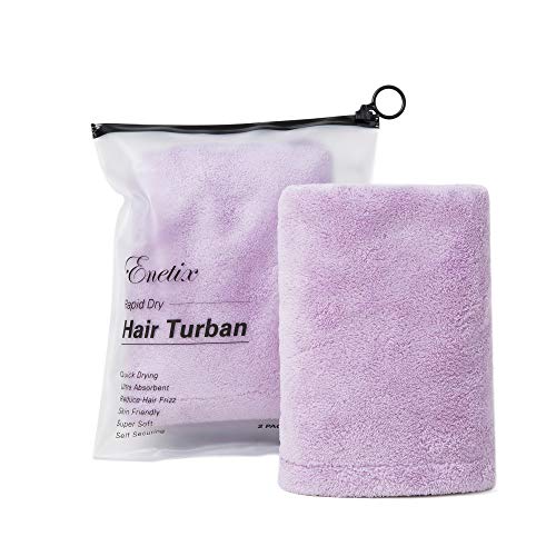 Miniatura 6 de Enetix. Juego De 2 Toallas Para El Pelo De Microfibra, Para Mujer, 25,4 X 68,5 Cm, Turbante Para El Pelo Muy Absorbente, Antiencrespamiento, Toallas Para El Pelo De Secado Rápido Con Botón Lavanda