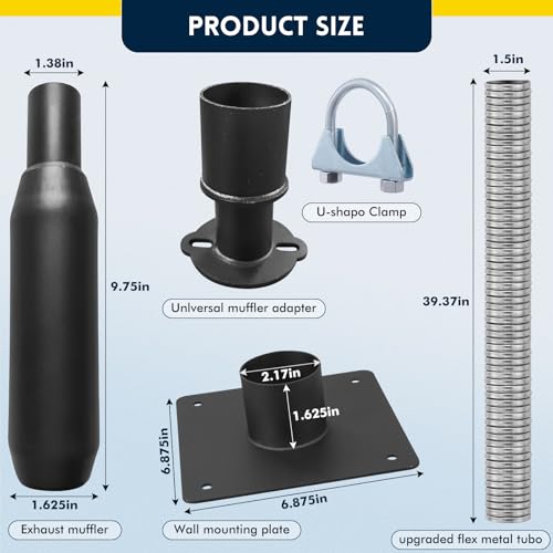 Image of Generator Exhaust Extension Silencer Kit,with Two Universal Adapters Compatible Most Portable Generators wiht ALL-IN-ONE KIT, Reduces Noise by 60%,Compatible with All Portable Generators