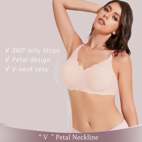Image of MOEOZLLO Floral Wireless Bras for Women No Underwire Seamless Bralettes for Women with Support V Neck Wavy Womens Bras