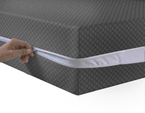 Mattress Zipped Cover Full Encasement Anti Bed Bug Mattress Zip Protector 30cm Deep & Hypoallergenic Matress Cover with Double Side Zipper Closure (Dark Grey Double)