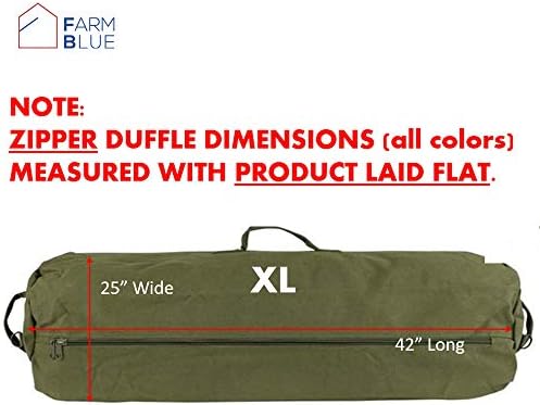 Farm Blue GI Style Zipper Duffel Bag OD - XL Heavy Duty Army Duffle Bags - Military Grade Cotton Canvas Duffle Bag - Reinforced Camping Bag - Strong Zipper & Center Grab Handle (Olive Drab, XL) 7 Farm Blue GI Style Zipper Duffel Bag OD - XL Heavy Duty Army Duffle Bags - Military Grade Cotton Canvas Duffle Bag - Reinforced Camping Bag - Strong Zipper & Center Grab Handle (Olive Drab, XL)