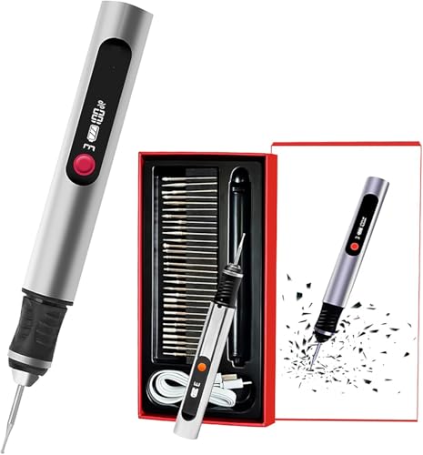 Abnaok Engraving Pen, Ultimate Cordless Portable Tool for Artists & DIYers - Engrave 50+ Surfaces - Beginner Friendly - Rechargeable - Free 30 Bits (Silver)