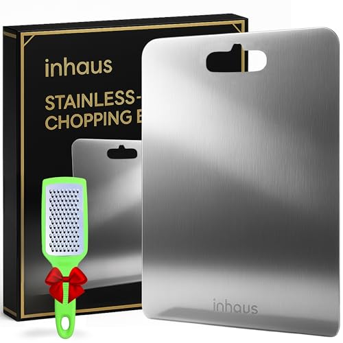 Image of Stainless Steel Chopping Board 35 cm x 25 cm | Large Metal Cutting Board for Kitchen | Easy-Clean, Odor-Free Prep Surface for Vegetables & More | Durable, Stylish + Free Grater