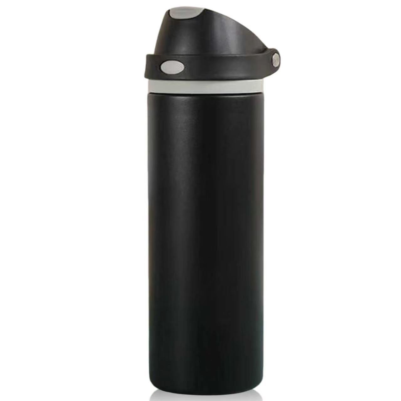 Insulated Water Bottle with Straw, 304 Stainless Steel Waterbottle, 2-in-1 Lid Leakproof Water Bottle, Handle & Car Cup Holder Fit, 24H Cold & 12H Hot (Black)