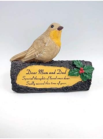 OnlineStreet Robin on Log Christmas Grave Memorial Ornament For Mum & Dad