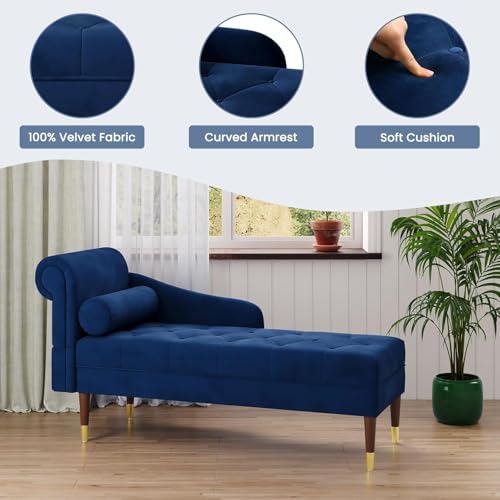 Vesgantti Velvet Chaiselongue, Indoor Lounge Sofa mit linker Armlehne und Lendenkissen, Recamiere für Wohnzimmer, Schlafzimmer und Büro, Samt Loungesessel 149.5 x 54 x 76CM