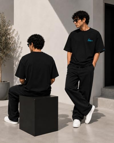 Image of Oversized T-Shirt for Men and Women, Black, White, and Charcoal Grey Colour, Cotton, Drop Shoulder Baggy Fit