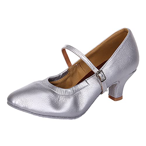 Zapatos de baile modernos para mujer, zapatos de baile cuadrados, zapatos de baile estándar nacional, sandalias de trabajo, Silver, 38 EU