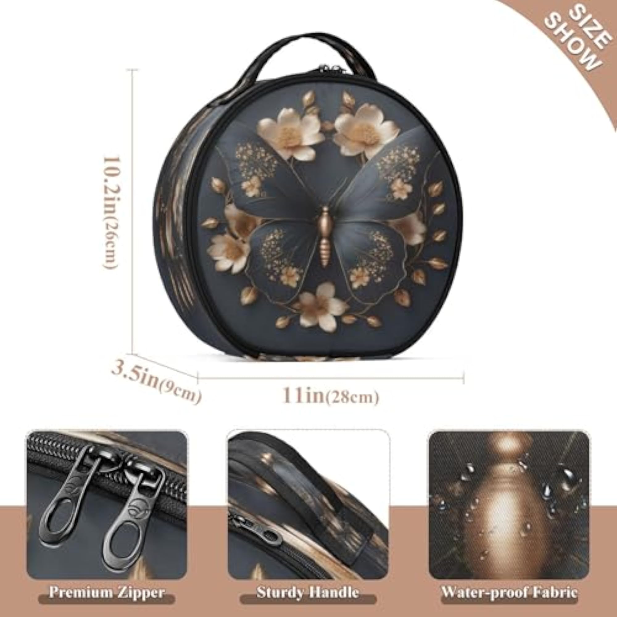 Black Butterfly Travel Makeup Case Portable Organizer with Dividers