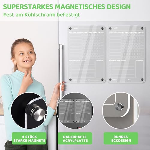 BIROYAL 2er Magnetisch Wochenplaner Kinder mit 6 Stifte, 20x30cm To Do Liste Abwischbar, Routine Planer Kinder, Aufgabentafel Kind für Kühlschrank, Belohnungstafel Mädchen Jungen ab 6, Tagesablauf