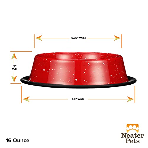 Neater Pet Brands - Outdoor Camping Style Pet Bowl - Enamel Ware Blue Black Granite Colors - Dog Cat No Tip Skid Bowls (16 Oz, Red) #TOP4