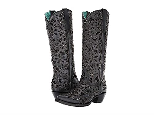 CORRAL Women's A3589 15" Tall Snip Toe Wedding Embroidered Glitter Inlay and Studs Handmade Pull-On Leather Western Cowboy/Cowgirl Boots4