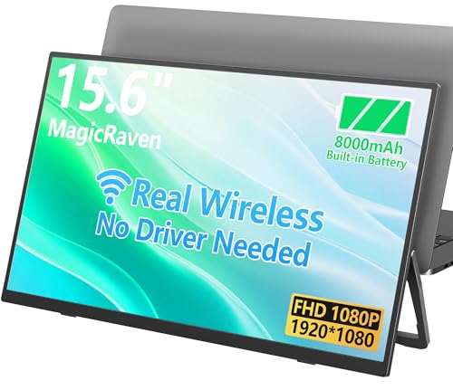 MAGICRAVEN 8000 mAh Wireless Portable Monitor, 15.6' 1080P IPS Laptop Screen, Second Computer Gaming Display with Speakers, Travel Monitor for Windows/Mac/Android/iOS/Gaming Console
