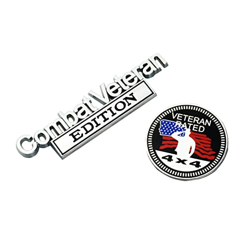 Image of Set of 2 Combat Veteran Edition & 4x4 Rated Metal Automotive Emblem 3D Decal Badge Nameplate for Universal car Truck (Chrome Black)