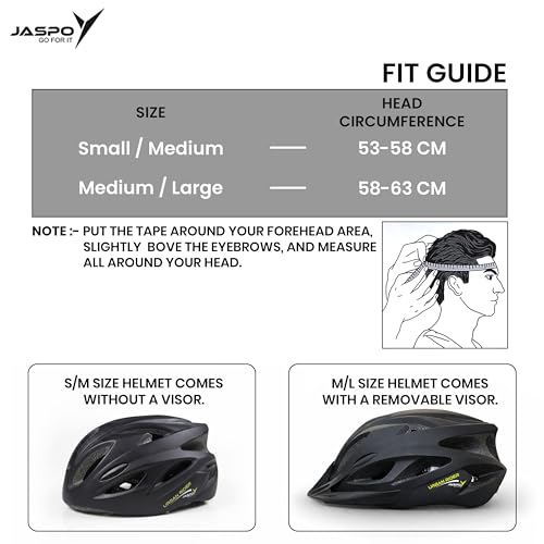 Image of Jaspo Urban Rider Plus Cycling Helmet with Adjustable Spin Dial (Upto 5cm) | Quick-Release Buckle for Effortless Wearing | Padded Chin Strap | Ideal for Men, Women & Kids (Black, Small (53-58cm))