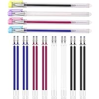 MCSQK Heat Erasable Fabric Markers, 4 Colors, 1 Pen & 20 Refills, Ideal for Leather, Quilting Sewing and Dressmaking - White, Red, Blue, Black