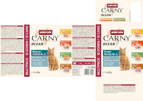 Carny Ocean mokra karma dla kotów, różnorodność morska, nr 2 (12 x 80 g), mokra karma dla dorosłych kotów, z delikatnym filetem rybnym, bez zbóż i cukru