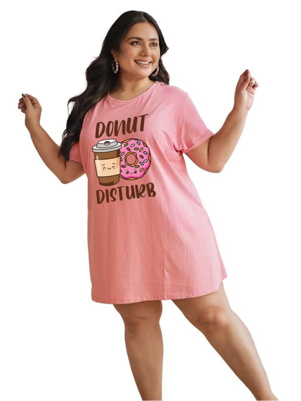 Image of Fflirtygo Women's Cotton Nighty | Printed Knee Length Nighty | Short Sleeve Nighty | Short Nightdress | Long T-Shirt | Regular Fit Night Gown | Nightwear | Sleepwear & Casual Wear Nighty