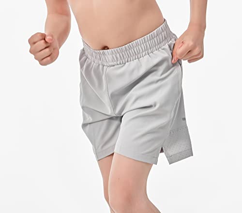 IRELIA Boys Box Brief Liner Compression Mesh Athletic Shorts Pocket Kids Quick Dry Active Sports Shorts with Reflective Strip Light Gray 14-16 - image 7
