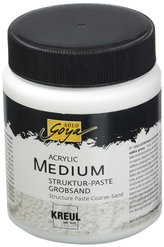 Kreul 85605 - Solo Goya Acrylic Medium, blanc, boîte 250 ml, pâte structurée sable grossier, enduit pâteux, avec structure de surface sableuse à gros grains, peut être colorée et repeinte