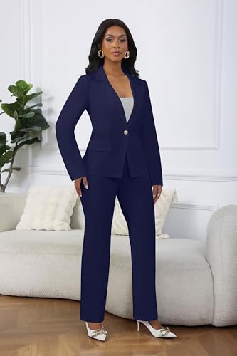Chic and Confident: Navy Blue Women's Business Suit Set - Image 4