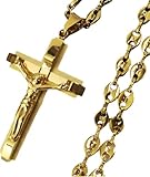 collier graine de café argent DESIGN ÉLÉGANT: Pendentif crucifix détaillé avec finition brillante, monté sur une chaîne style grain de café robuste