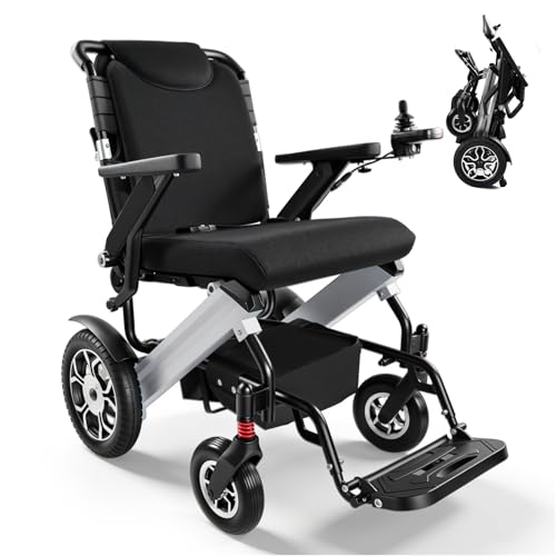 YL002 Lightweight Foldable Electric Wheelchair for Adults & Seniors, Dual 500W Brushless Motors, 30 Miles Range, 350 lbs Capacity, Aluminum Frame, 2 Detachable Lithium Batteries,Sliver