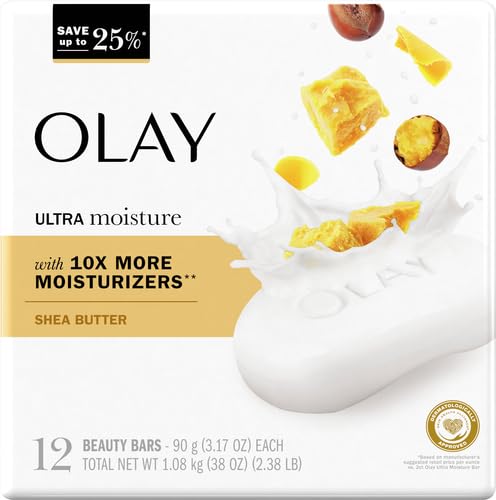 Image of Olay Beauty Bar, Ultra Moisture,10x More Moisturizers, Nourishing Conditioners, Smooth & Gentle on Skin, Vitamin B3 Complex, For All Skin Types, Shea Butter Scent, 3.17 oz, (Pack of 48)