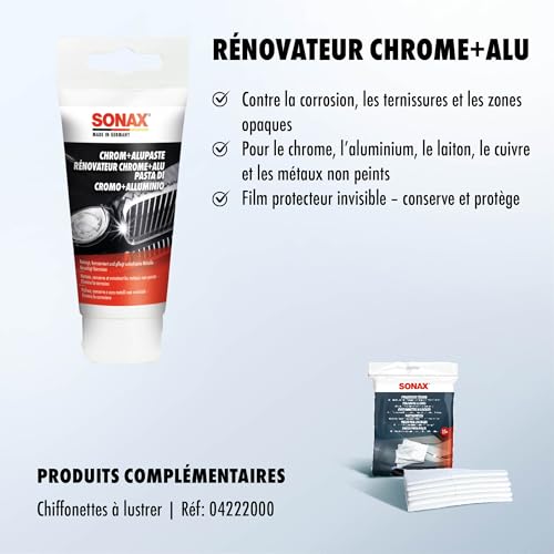 SONAX Chrom+AluPaste (75 ml) poliermittelhaltige Pflegepaste zur Beseitigung von Korrosion, angelaufenen und blinden Stellen | Art-Nr. 03080000