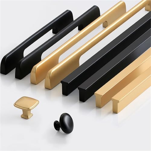 DFLPBHAV Matte Black Furniture Handles Gold Kitchen Cabinets Cupboard Pulls Handles for Cabinets and Drawers Wardrobe Pulls Drawer 1Pcs(Gold 6811P 96mm)