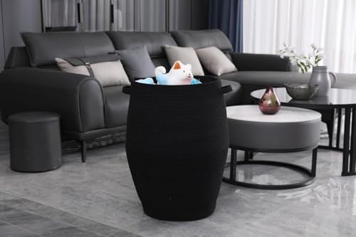 Image of Storage Cotton Rope Basket and Laundry Hamper for Dirty Clothes, Towels, Blankets, Pillows Storage in Living Room, Laundry Room and Bedroom (Black With Lid, 14x18 Inch)