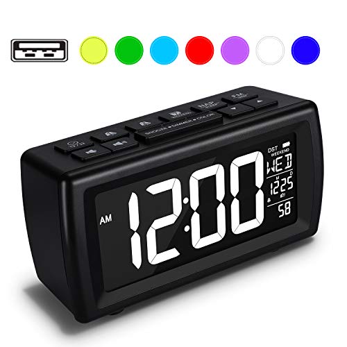 AZUTTA Digital Alarm Clock Radio with 7-Color Digit Display and Dimmer for Bedroom