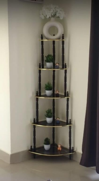 APEROL DESIGN 5 Shelve Wooden Corner, Floor Standing, Brown Finish/Shelf Living Room Corner Bedroom, Multipurpose/Corner Rack/Wooden Shelf 4