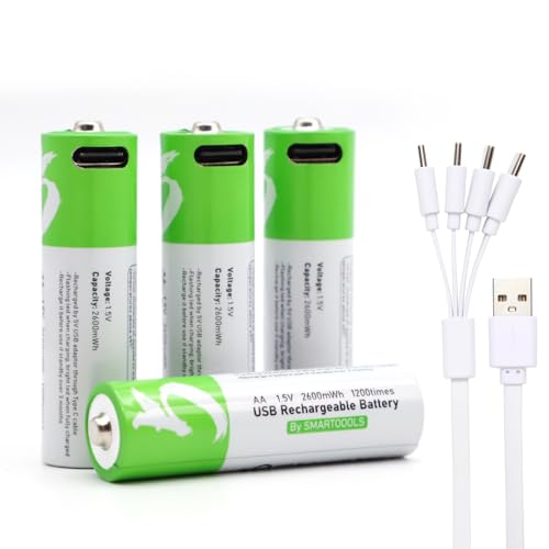 SMARTOOOLS 単3形 USB充電式リチウムイオンバッテリー 4本セット 2600mWh 容量大 USB-C充電 1.5V 単三電池 高安全性