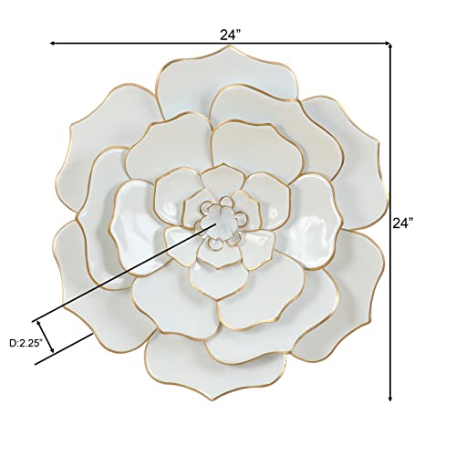 Luxenhome Metal Flowers Wall Art Decor, 24'' Large Farmhouse Wall Decor For Living Room, Bedroom, Bathroom, Patio, Kitchen, Office, Hall Way, Luxury 3D White Metal Wall Flower, Gold Flower Wall Decor #TOP3