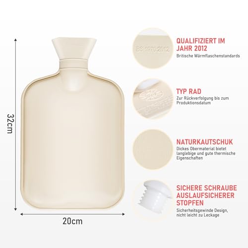 Groß Wärmflasche mit weichem Bezug - Plüsch Wärmeflasche mit Flauschig 2L, Wärmflaschen mit Handwärmer, Bettflasche für Frauen Männer