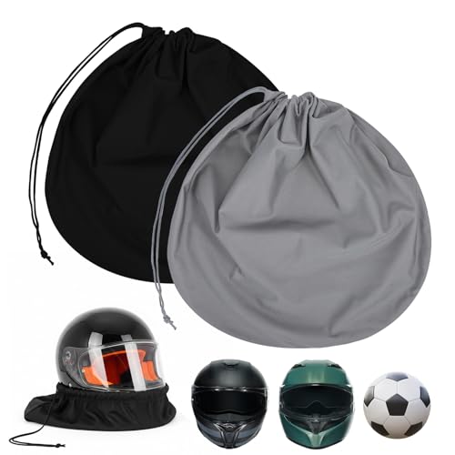 2 Pack Helmet Bags Welding Motorcycle Hood Bag with Drawstring Locking Folding Large Storage Helmet Cover Lightweight Helmets Protection Storage Bag for Bicycle Bike Riding Travel Racing(Black, Grey)