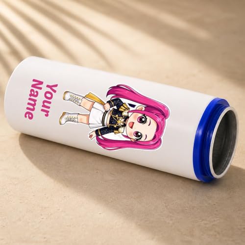 Image of 800ml Personalized Aluminium Water Bottle with Name | Korean Theme Cartoon Printed Bottle with Clip | Gift for Kids, Girls, School Use & Return Gift|Birthday Return Gift