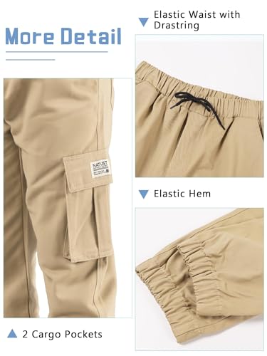 Image of NATUST Boys Cargo Joggers Drawstring Jogging Pants Kids Elastic Waist Trousers 5-14 Years