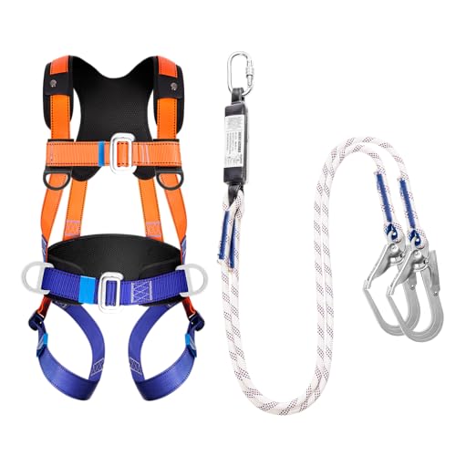 FYMTHAN Premium Full Body Safety Harness Fall Protection Kit - OSHA/ANSI Compliant, Roofing Harness, Includes Shock Lanyard (Orange, Large)