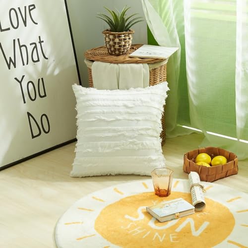 Zosoore Blanco Funda Almohada Simple Mechones de Doble Cara Fundas Cojines 45x45 cm Protector Almohada para Sofa, Silla Patio Jardín Terraza Salón Interior/Exterior Otoño Decor, Regalos Mujeres 1L-56