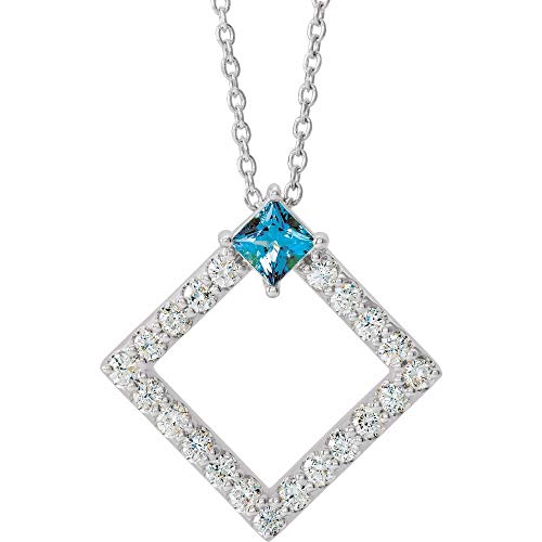 Solid Platinum Solitaire Aquamarine and 3/8 Cttw Diamond Charm Pendant Chain Necklace Adjustable 16