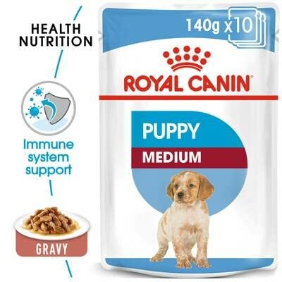 Royal Canin Medium Puppy In Saucennassfutter (40 x 140 g-Beutel) für Hunde, Welpen, Mittelgroße Rassen, Unisex, 5.6 kg