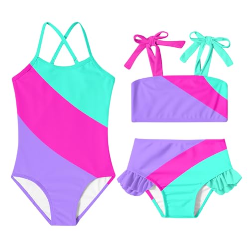 Image of Girls Swimsuit One-piece Bikini Set Two Sets Matching Bathing Suits 2-6T Adjustable Strap Summer Beach