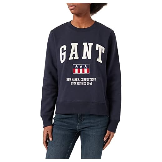 GANT D2 Tag-Sudadera con Cuello en C, Azul Noche, L para Mujer