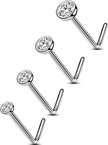OUFER Body Piercing 4pcs Solid Titanium Nose Piercing 20G Nose Stud Bone Pin Nostril Rings L- Bend Nose Body Piercings Jewellery for Women Men OUFER Body Piercing 4pcs Solid Titanium Nose Piercing 20G Nose Stud Bone Pin Nostril Rings L- Bend Nose Body Piercings Jewellery for Women Men