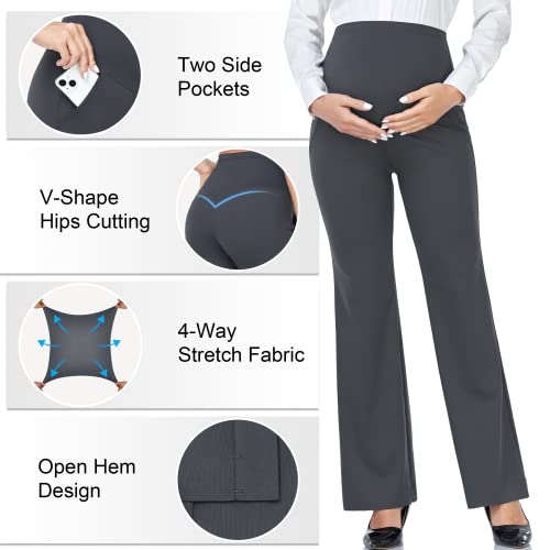 Amposh Women's Maternity Bootcut Work Pants With Pockets Flare Yoga Pants For Workout And Daily Wear(Dark Gray, L) #TOP1