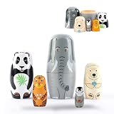 xlwen Russische Nistholz Puppen, 5 Stück Russische Matroschka-Puppen,Holz Klassisch Russische Matroschka,5-lagige Russische Nistpuppen,Holz Tier Nesting Dolls Für Partys, Festivals, Wohnzimmer
